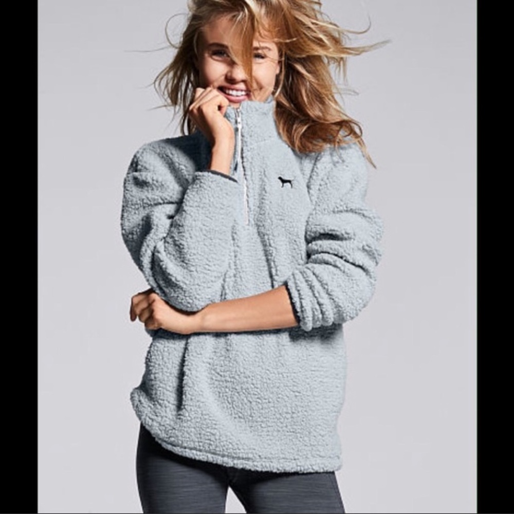 PINK Sherpa Boyfriend Quarter Zip